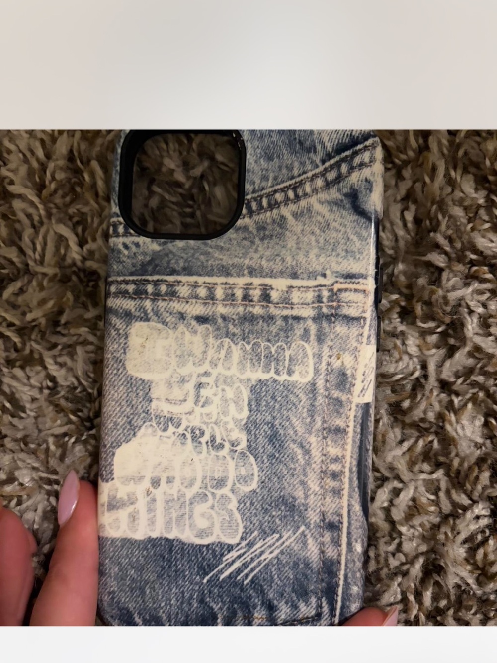 Denim-Pattern Protective Phone Case with White Print - Blue